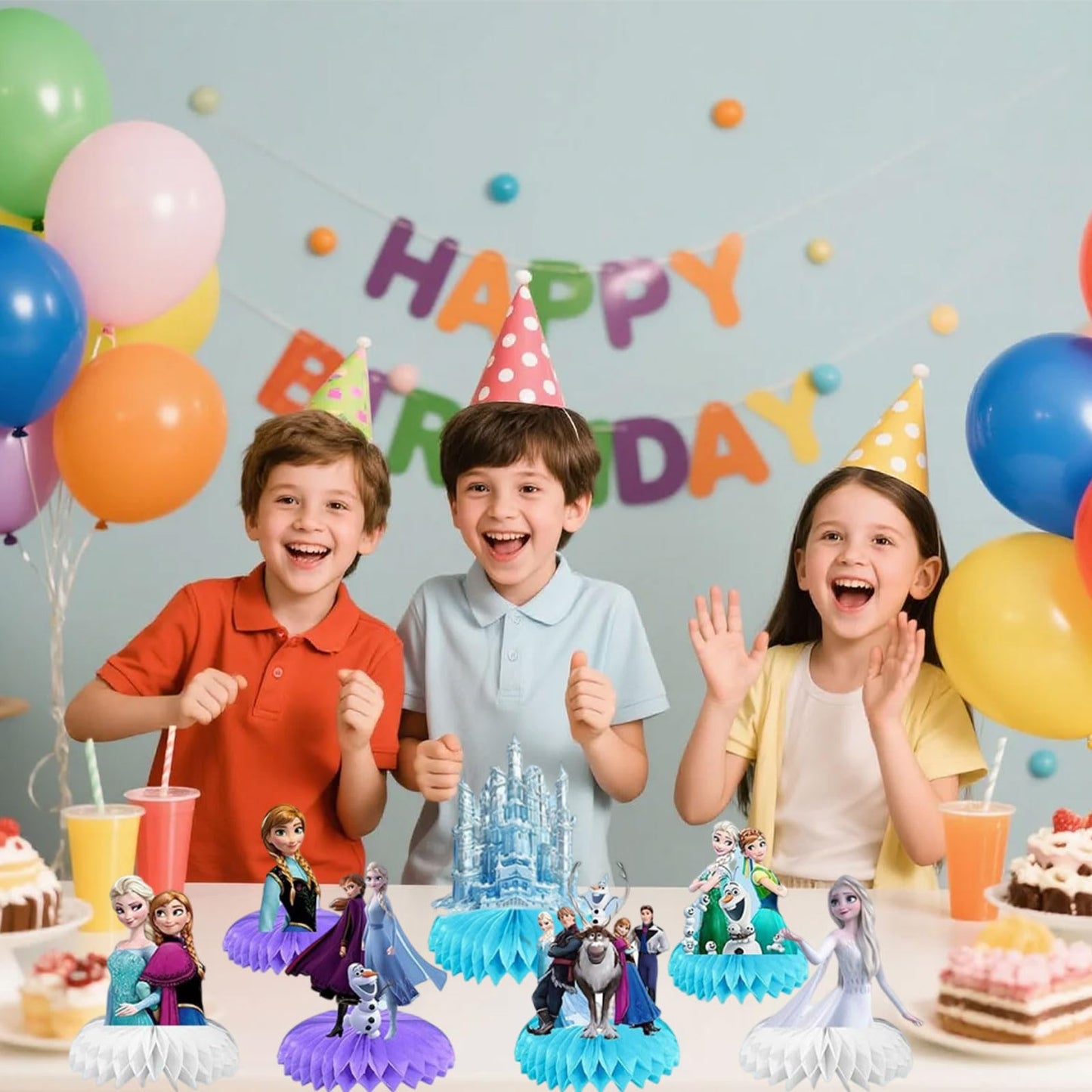 7 Pcs Cute Party Supplies, Cartoon Birthday Party Decorations, Blue Honeycomb Centerpieces for Table, Perfect for Birthday Parties, Themed Parties, Holiday Celebrations