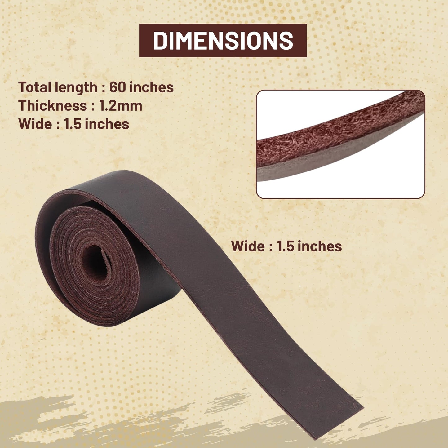 Genuine Buffalo Leather Strap for Crafts - Handcrafted Durable Full Grain Leather Roll - Leathercraft Accessories for Bracelet Making, Belt Making Supplies, Keychains, Dog Collars, & More (1.5” x 60”)