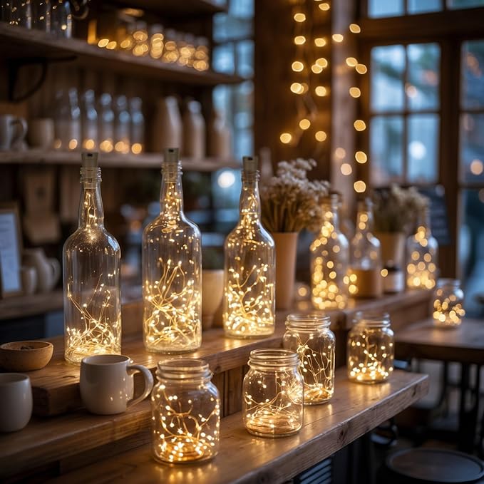 10 Pack Bottle Lights with Cork, 20 LED 7ft Warm White Copper Wire String Lights for Wine Bottles, Battery Operated Decorative Fairy Lights for DIY, Home, Party, Wedding Decor (Warm White)