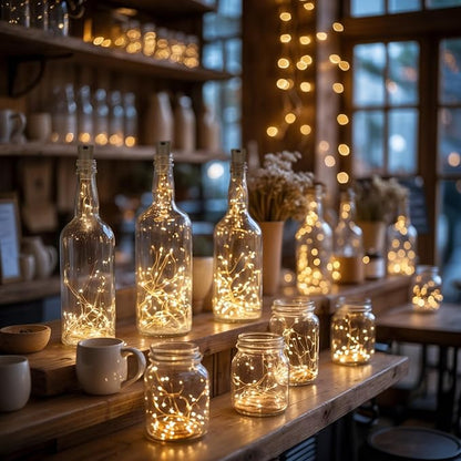 10 Pack Bottle Lights with Cork, 20 LED 7ft Warm White Copper Wire String Lights for Wine Bottles, Battery Operated Decorative Fairy Lights for DIY, Home, Party, Wedding Decor (Warm White)