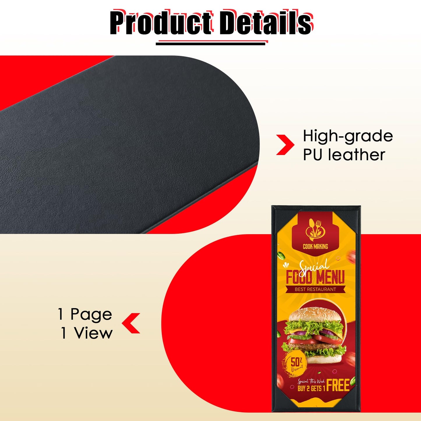 NATGAI 10 PCS 1 View Menu Covers 4.25" x 11", PU Leather Menu Cover Menu Holders, Waterproof Double View Restaurant Menu Covers, Fit for Restaurant Bar Cafe Hotel Wine List (1 View, 4.25"x11")