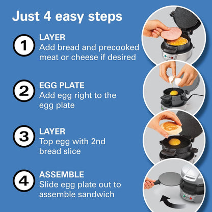 Hamilton Beach Breakfast Sandwich Maker with Egg Cooker Ring, Customize Ingredients, Perfect for English Muffins, Croissants, Mini Waffles, Perfect White Elephant Gifts, Coral (25483)