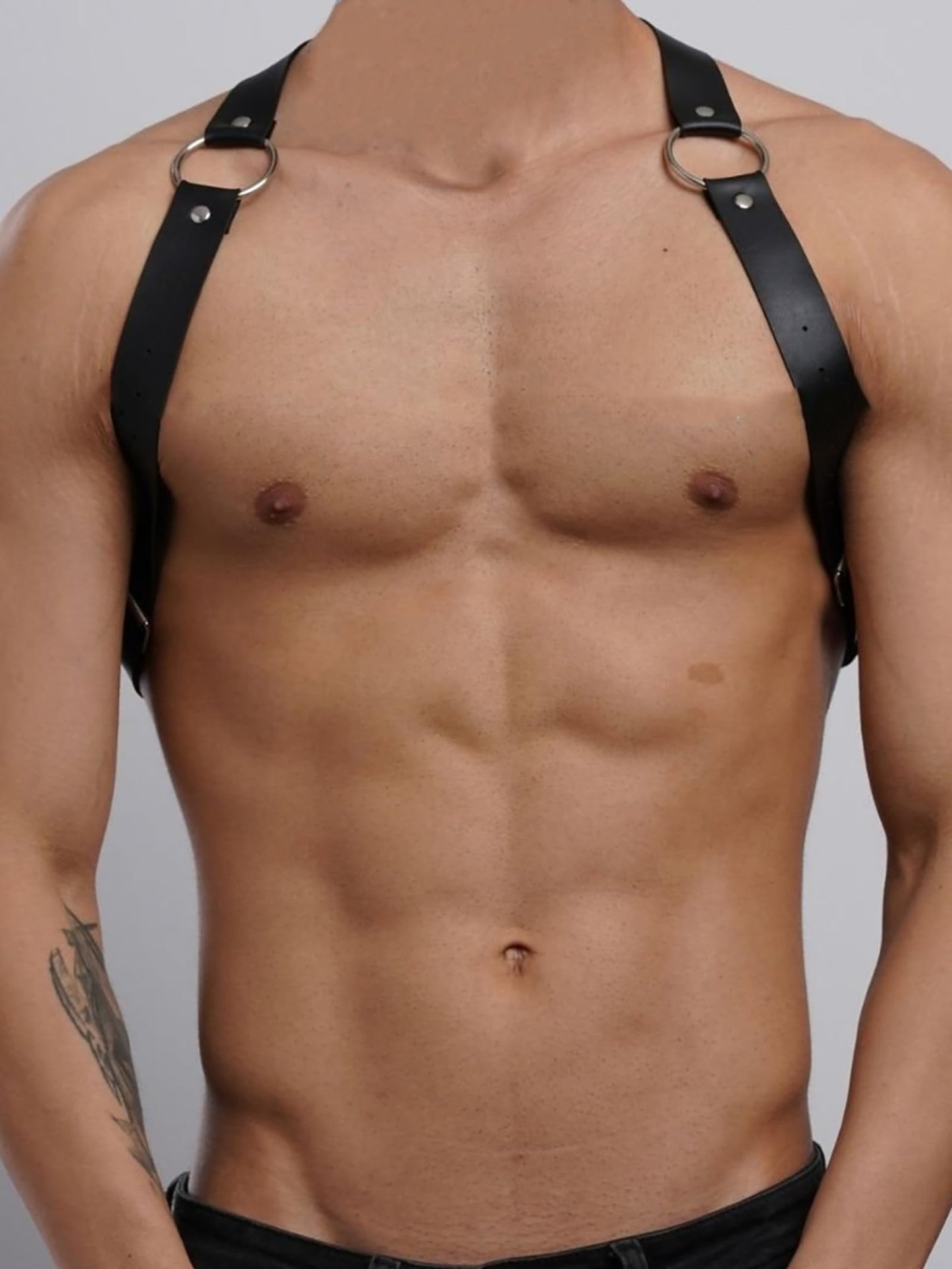 Men Faux Leather Chest Harness, Adjustable Shoulder Strap Harness with Alloy Rings, Gothic Punk Fashion Body Accessory for Festival, Rave, Stage Outfit