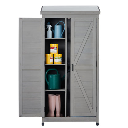 68''x33''x20'' Outdoor Wooden Storage Shed with Metal Top Tall Vertical Tool Cabinet for Backyard Garden Patio Lawn (Grey)