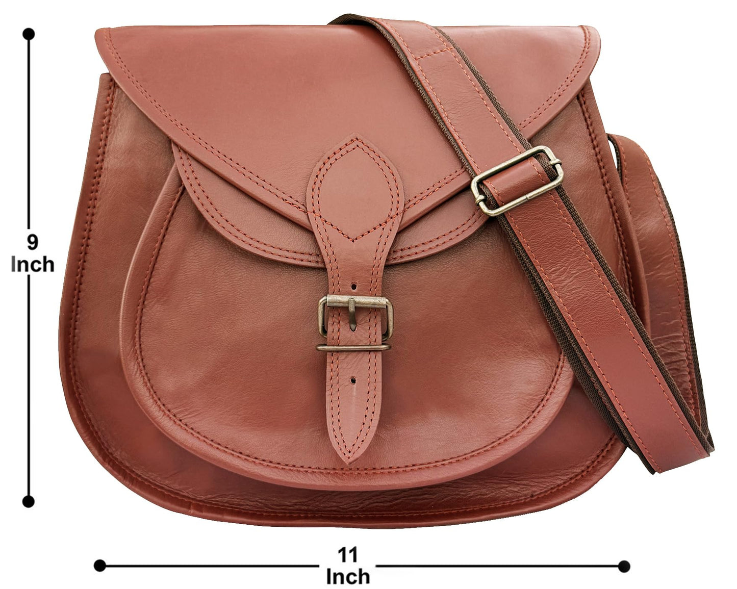 RUSTIC TOWN 11 inch Small Brown Leather Crossbody Satchel Bag Vintage Purses Handbags for Women