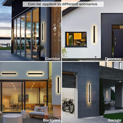 24 Inch Modern Wall Lights Outdoor, 2 PCS Outdoor Wall Sconce Dimmable 3000K-6000K IP65 Waterproof Exterior Long Wall Light for Doorway Porch Stairway Patio