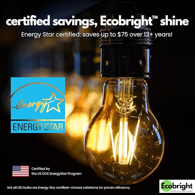 EcoBright 8PK Dimmable A19 LED Filament Bulb, 10W (100W Equivalent), E26 Base, 1100 Lumens, CRI90+, Flicker-Free Clear Glass, Energy Star Title 20, Warm White 2700K
