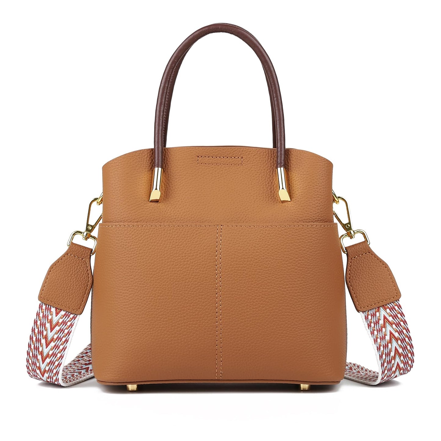 MFFOR Genuine Leather Crossbody Purses and Handbags for Women, Tote Shoulder Purse Bucket Handbag, Top Handle Satchel (Orange