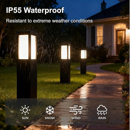 SkyGlow Solar Bollard Light, 32" Stainless Steel LED IP55 Outdoor Waterproof Curb Appeal Modern Landscape Path Lights for Garden, Pathway, Lawn, Patio, Courtyard and Driveway Decoration
