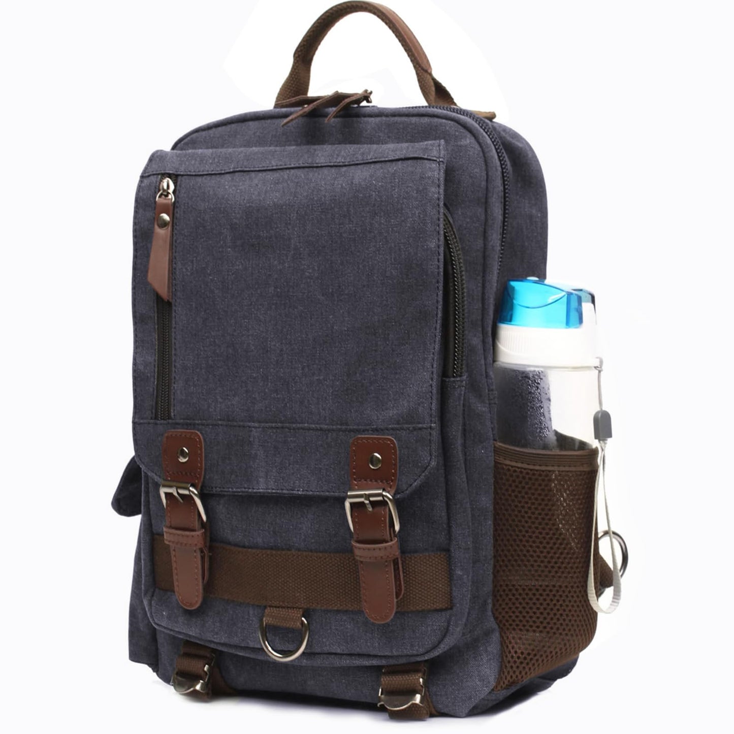 mygreen Crossbody Bag, Canvas Chest Leather Messenger Bag with One Strap Sling for Travel and Hiking (Large, Black)