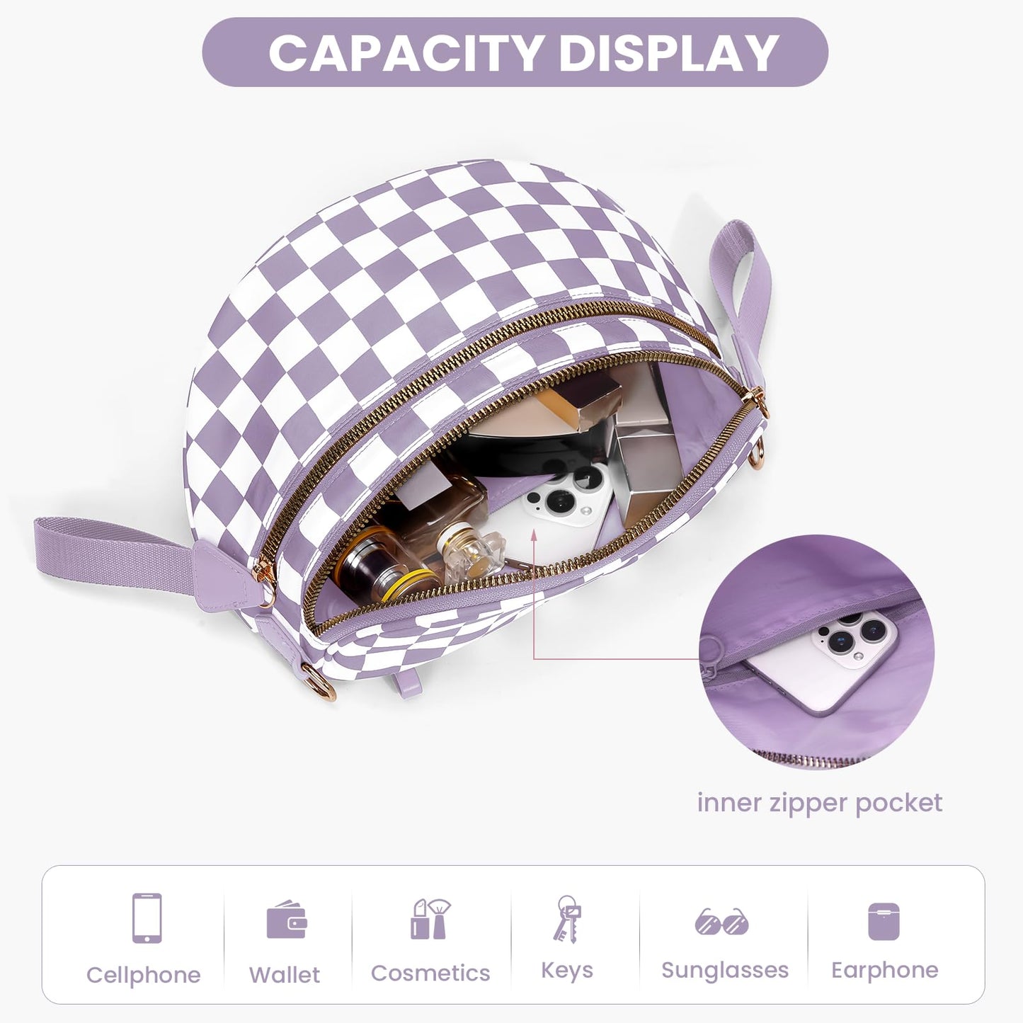 Checkered Crossbody Bum Bags for Women Nylon Checkered Purse Checkerboard Fanny Pack