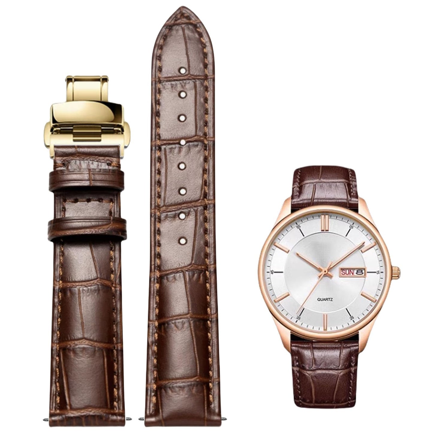 Nizonlaie Genuine Leather Watch Band Men Women, Alligator Grain Calfskin Leathe Strap Business Casual Universal Replacement Deployment Watch Strap 14mm 15mm 16mm 17mm 18mm 19mm 20mm 21mm 22mm 24mm