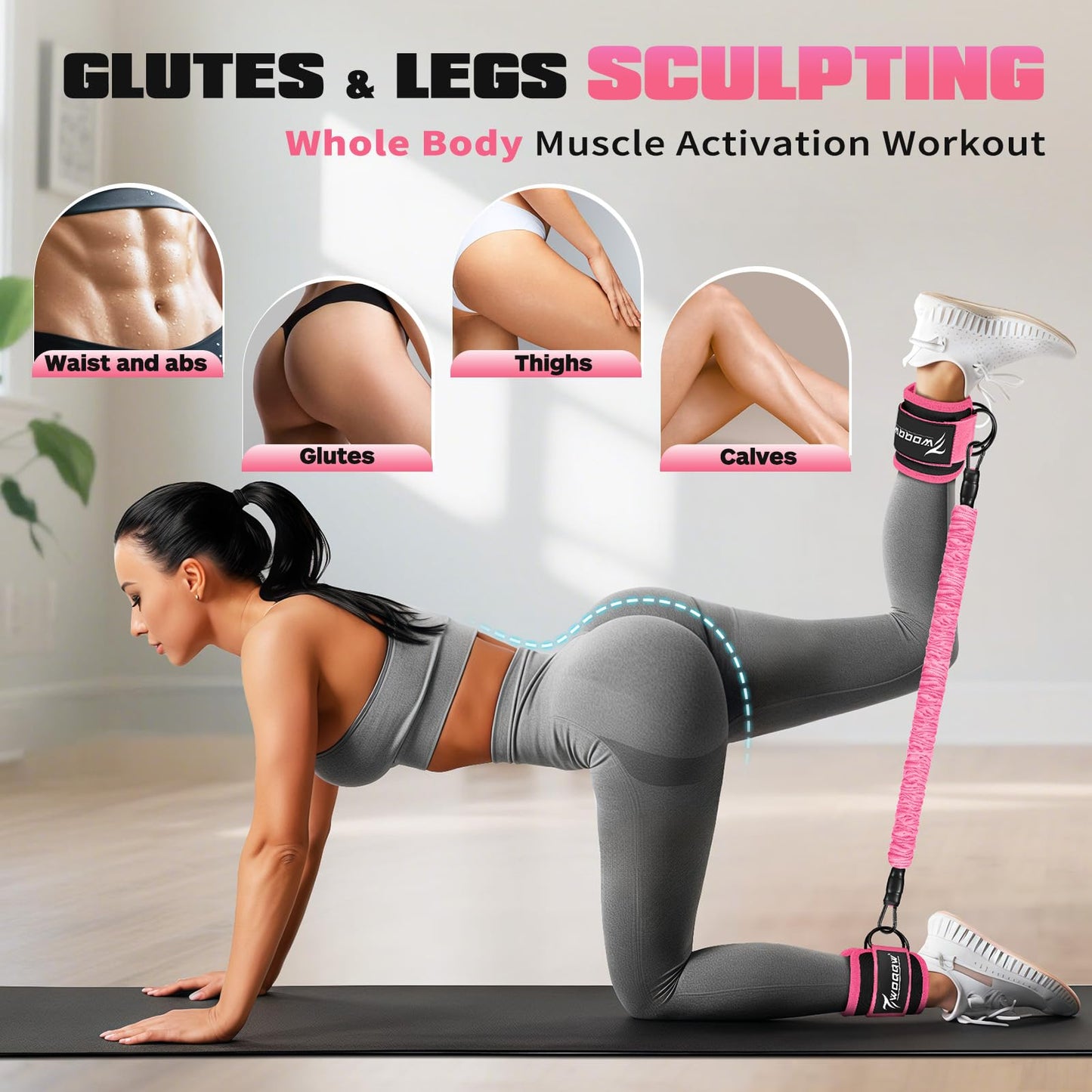 Ankle Resistance Bands with Cuffs, Leg and Glutes Workout Equipment, Resistance Bands with Ankle Straps for Cable Machine Kickbacks, Booty Workouts, Lower Body Exercises - Home Gym Exercise Equipment