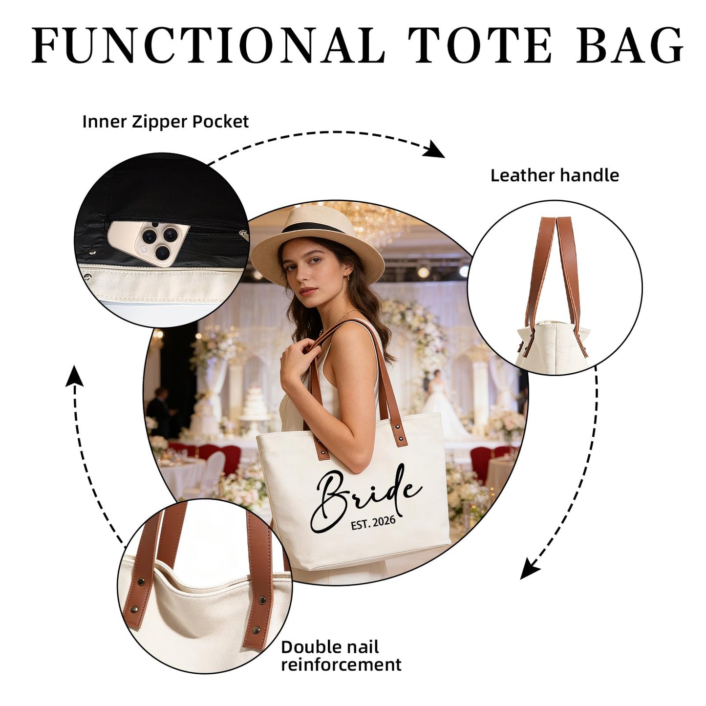 Tmsek Bride Canvas Tote Est 2026 Bridal Shower Wedding Bachelorette Party Gifts for Bride to Be, Bridal Gift Bag