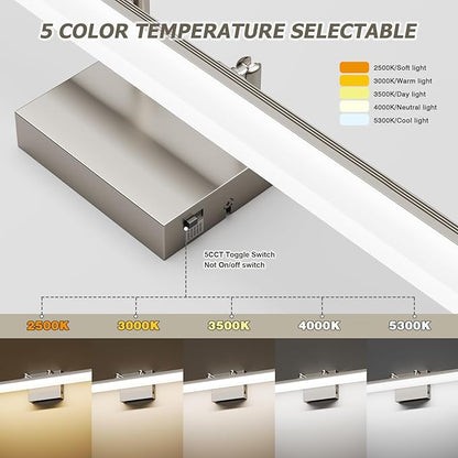 Brushed Nickel Vanity Light 31.5", 24W LED Dimmable Bathroom Light Bar with Adjustable Angle & 5CCT – Modern Long Wall Fixture for Bathroom, Powder Room, Bedroom, Apartment, Hotel