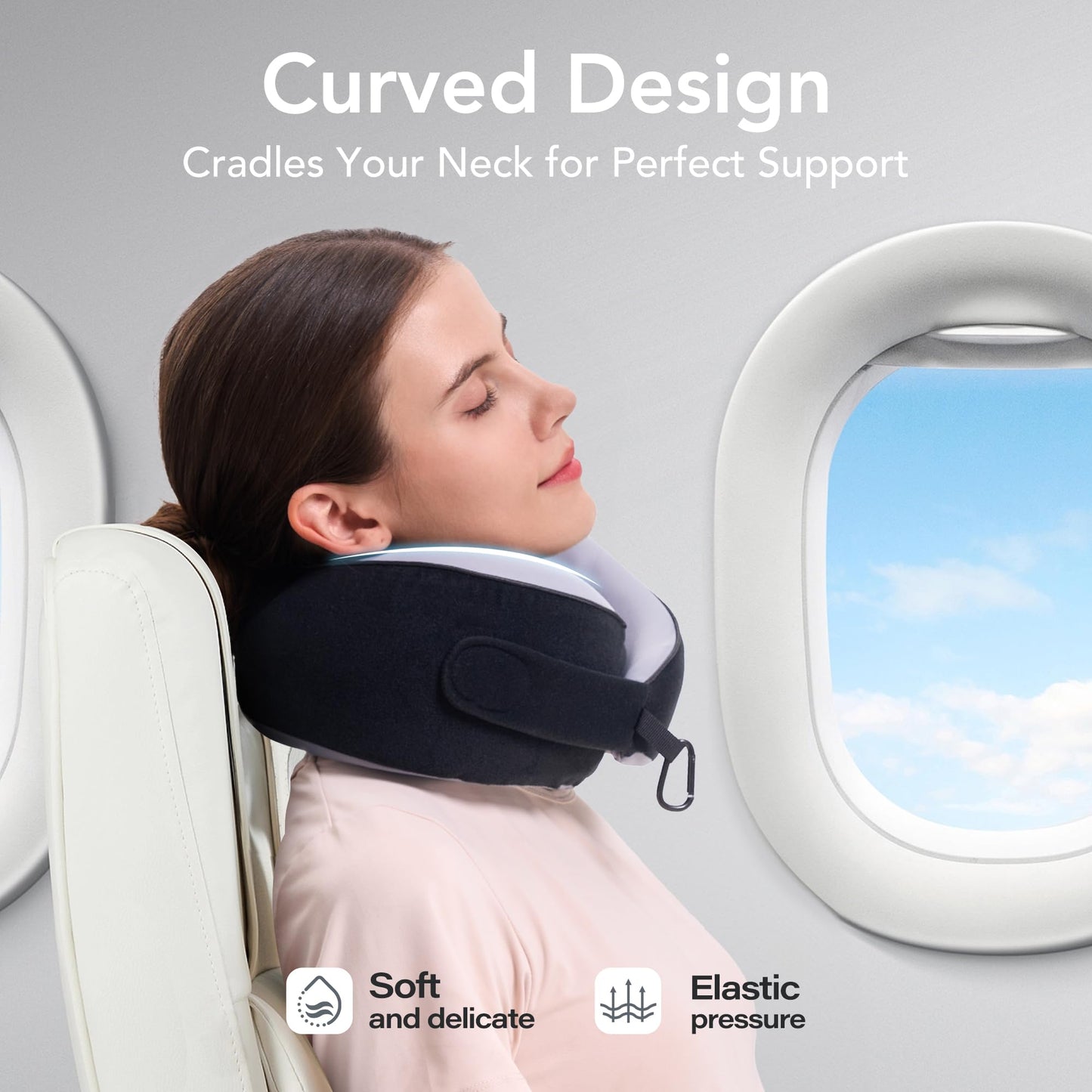 Travel Pillow, 100% Pure Memory Foam Travel Neck Pillow Airplane Neck Support Ergonomic Design for Traveling Suitable for Airplanes,Offices and Cars-Grey