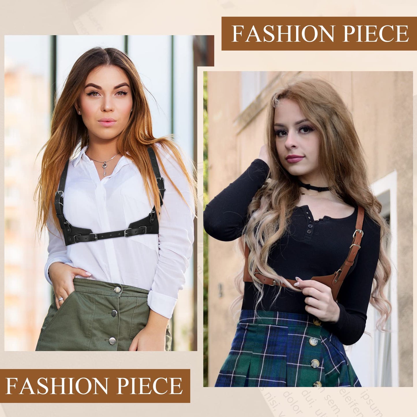 Hicarer 2 Pcs Women Leather Waist Belt Leather Harness for Women Fashion Body Chain Adjustable Waist Belt for Party Cosplay(Medium,Classic Style)