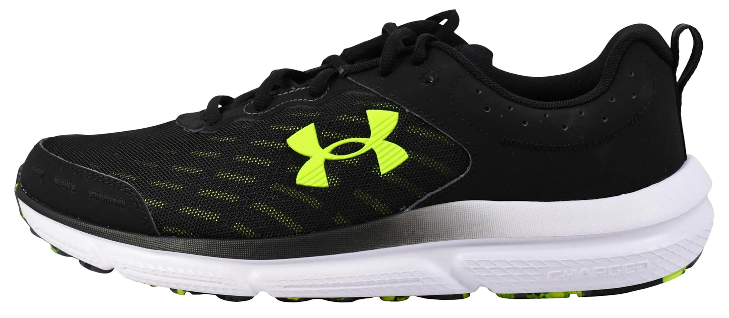 Under Armour Men's Charged Assert 10 Shoes, (004) Black/Black/High Vis Yellow, 10.5 X-Wide