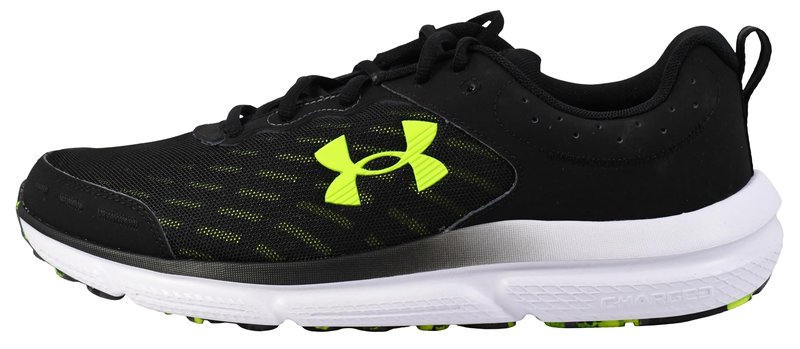 Under Armour Men's Charged Assert 10 Shoes, (004) Black/Black/High Vis Yellow, 13 X-Wide
