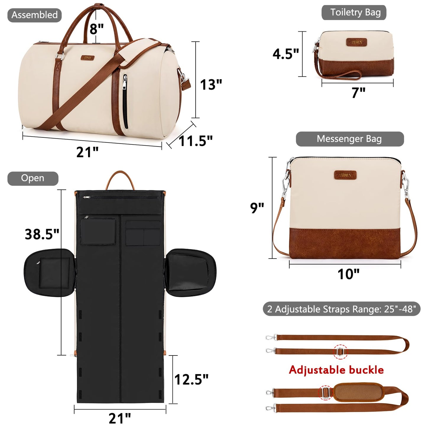 Convertible 2-in-1 Garment Bags for Travel, 50L Carry On Garment Duffle Bag With Shoe Compartment Large Weekender Bag for Women Men Hanging Suitcase Suit Travel Duffel Overnight Bags 4pcs Set