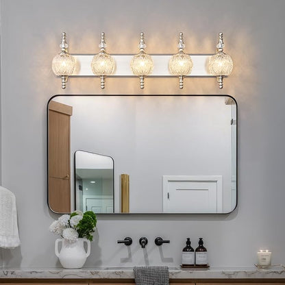 Modern Crystal Bathroom Vanity Lights Fixtures Over Mirror Brushed Nickel Vintage 5-Lights 36 Inch Bathroom Light Fixtures Glass Crystal Vanity Lights