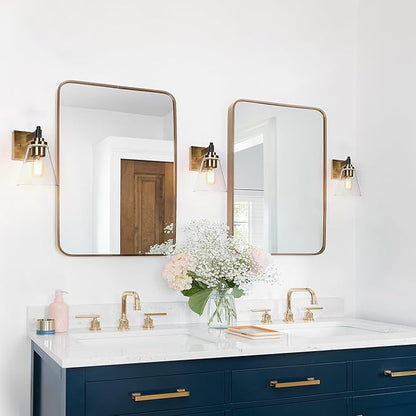 KSANA Wall Sconces, Black and Gold Wall Lights for Bedroom, Wall Mounted Lamps with Flared Glass Shade for Living Room, Bathroom,