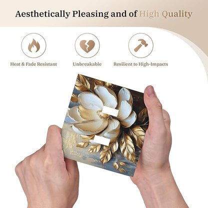 Decorative Art Light Switch Covers Gilded Bloom 2 Gang Double Toggle Wall Plate Decorative Switchcover Electrical Switchplate for Home Decor