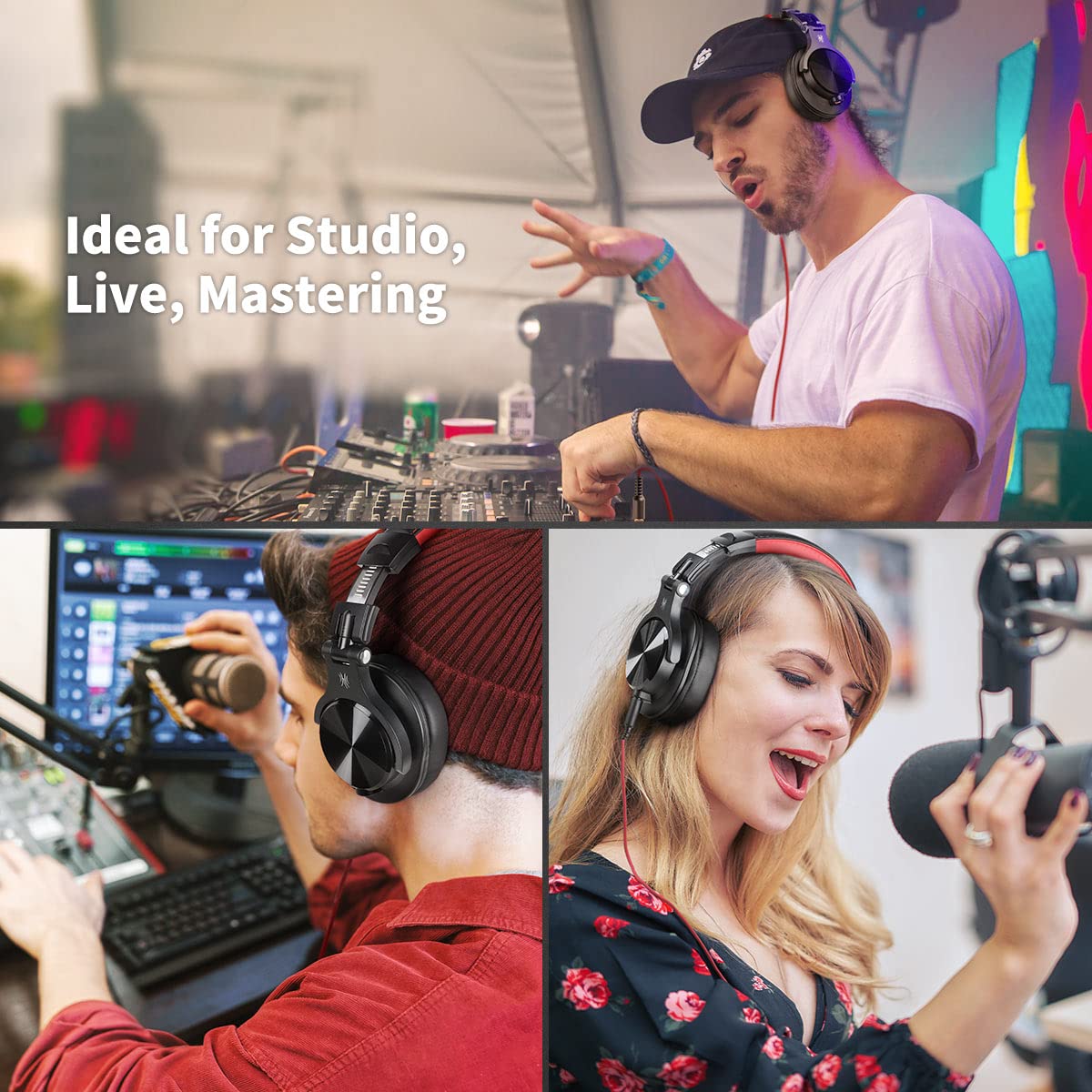 OneOdio A71 Hi-Res Studio Recording Headphones - Wired Over Ear Headphones with SharePort, Monitoring Mixing Foldable Headset with Stereo Sound, 3.5/6.35MM Jack for PC Computer DJ Guitar-Red