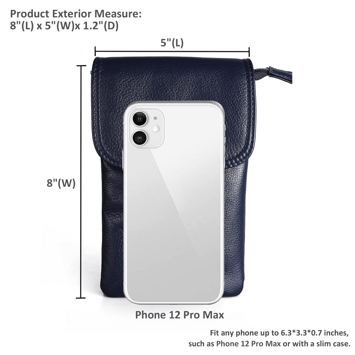 befen Geniune Leather Crossbody Wallet Purse Cell Phone Bags for Women, Women's Small Leather Crossbody Travel Bags - Fit iPhone 15 Pro Max (Navy Blue)