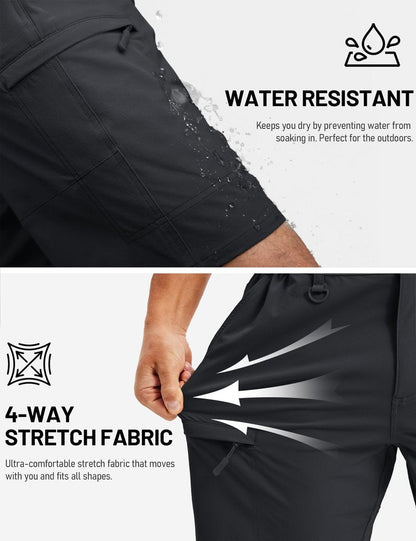 TACVASEN Men's Hiking Cargo Shorts Black Shorts with 5 Pockets D-Ring Quick Dry Lightweight Fishing Golf Casual Walking