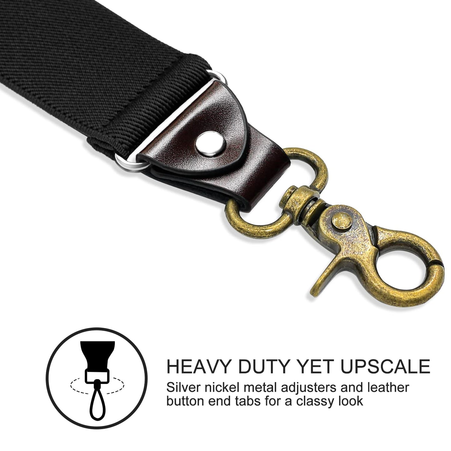 Vauhse Suspenders for Men, Adjustable Suspenders Gold Clip with Elastic Straps Y-Back Construction Heavy Duty for Work Gold Black