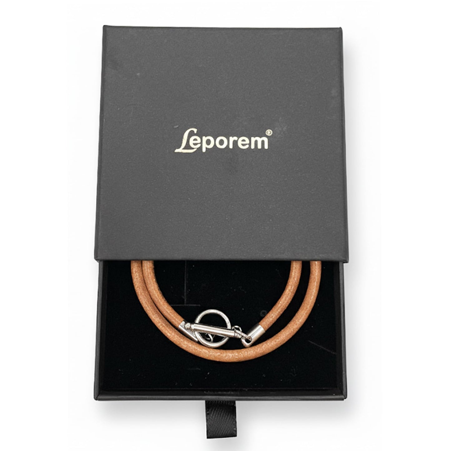 Leporem Leather Cord Necklace, 4mm Cowhide with Stainless Steel Toggle Bar Closure, Minimal Unisex Necklace for Charms & Pendants (Brown, 14 inch)