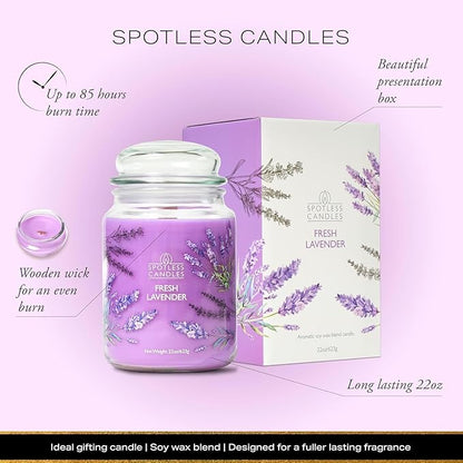 Vanilla & Lavender Candle 22oz Glass Jar with Wooden Wick in a Decorated Jar Within a Presentation Gift Box and Protective Shipping Box