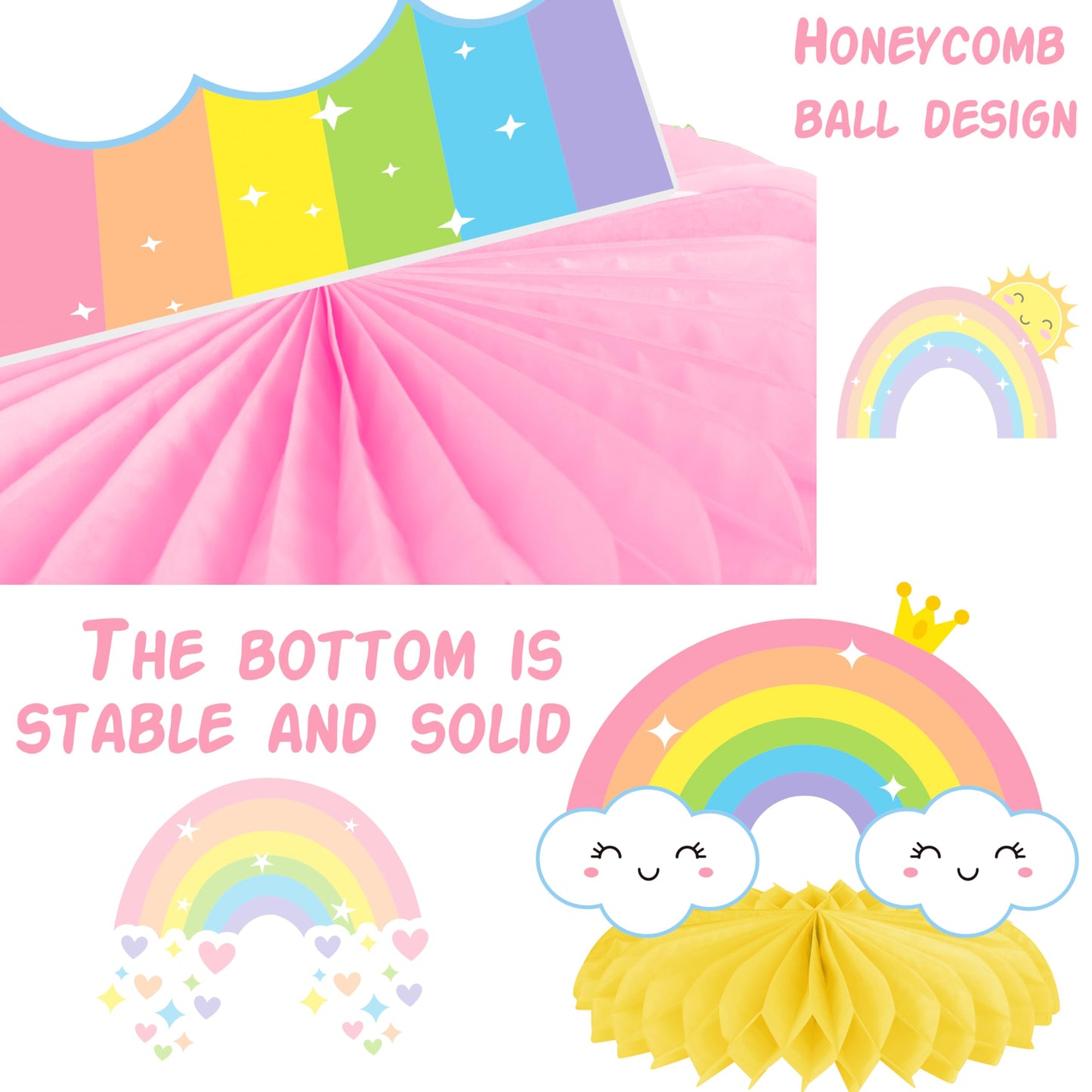 Rainbow Party Honeycomb Centerpieces Rainbow Birthday Party Decorations Cloud Sun Star Rainbow Theme Party Centerpiece Decoration for Rainbow Birthday Party Baby Shower Supplies