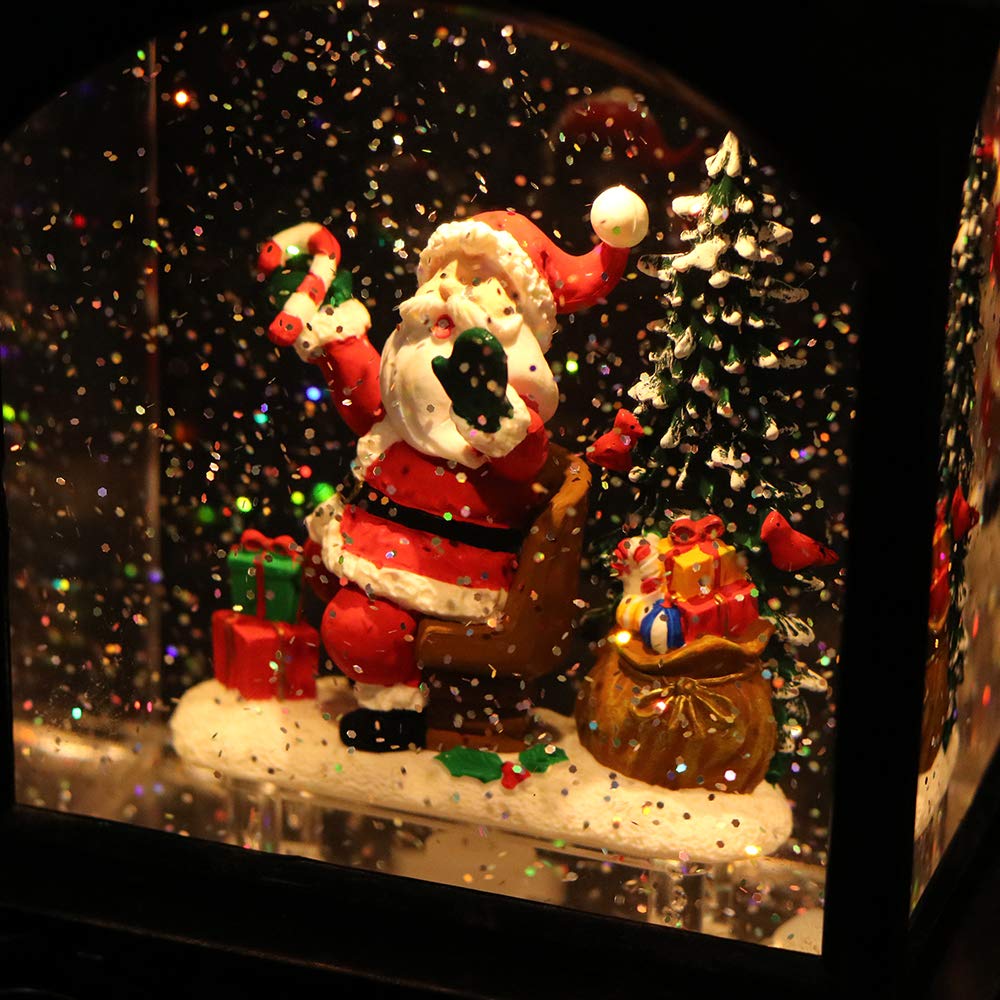 GenSwin Music Lighted Train Snow Globe Lantern Water Snowing Glittering Battery Operated with Timer, Christmas Santa Claus Musical Lighted Home Decoration and Gift(Copper)