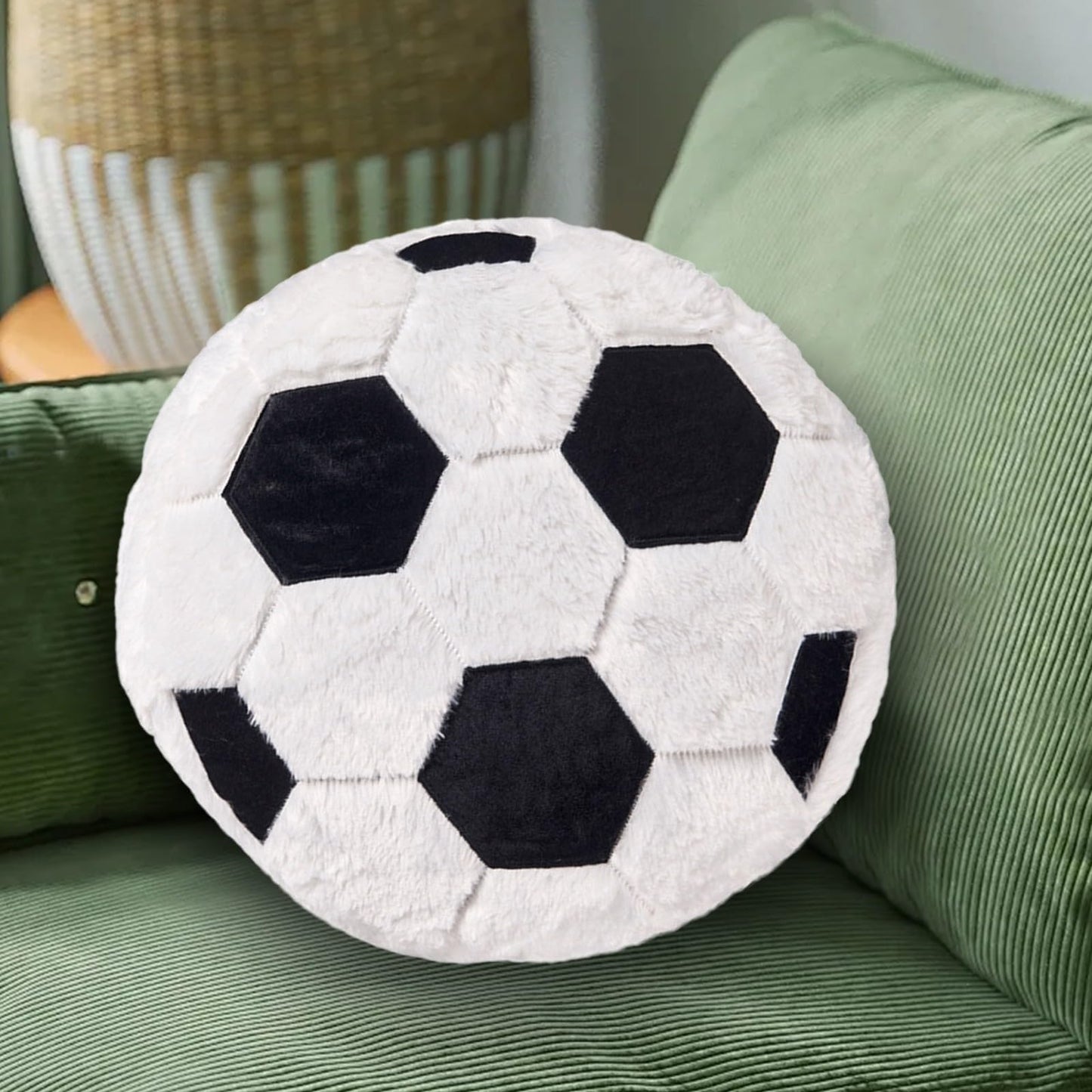 Plush Soccer Pillow, Round Ball Throw Pillow, Football Shaped Decorative Throw Pillow for Kids Room, Sofa, Bed-Soft & Fluffy Birthday Gift for Soccer Enthusiasts 15.7 Inch (40 cm)