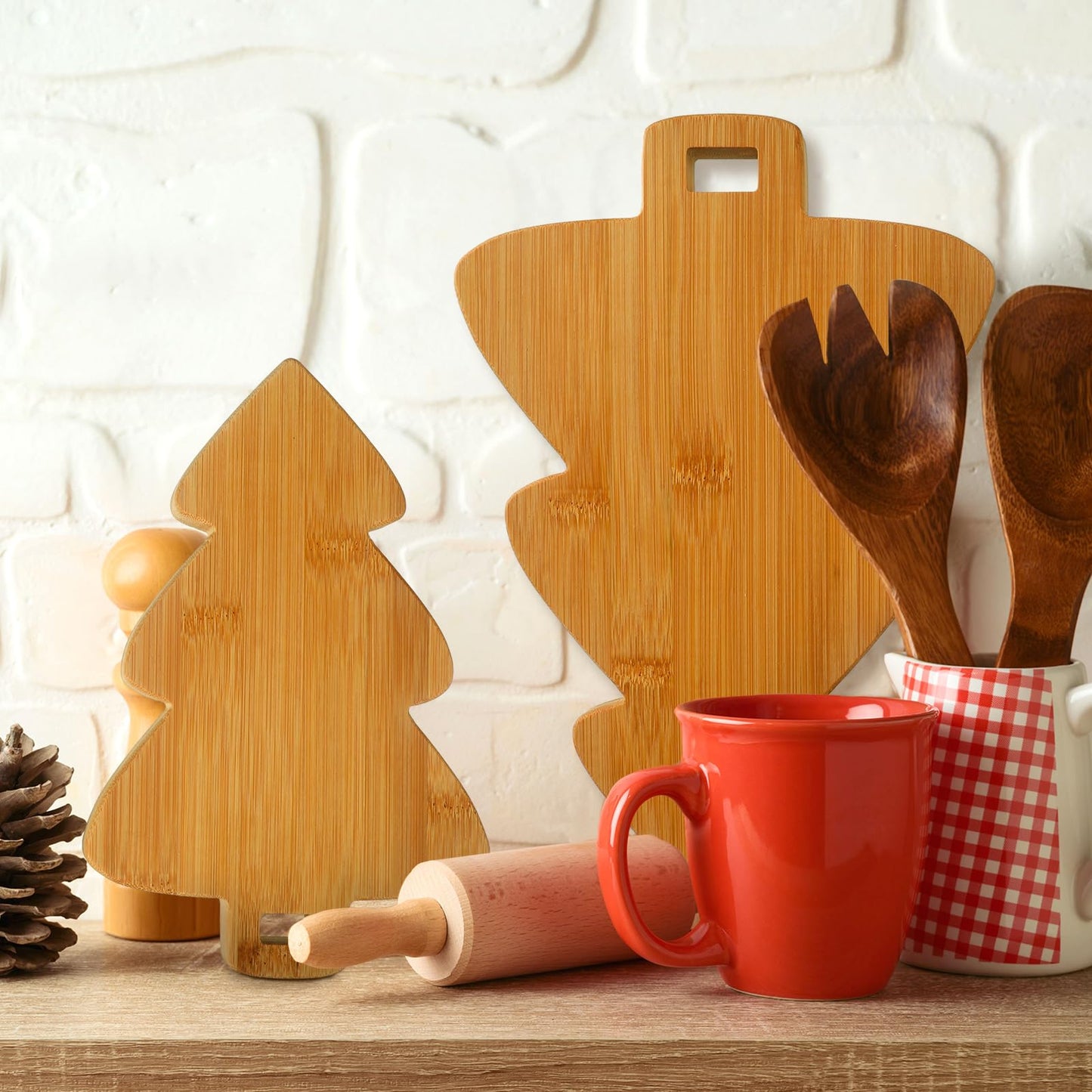 Sliner Set of 3 Christmas Tree Shaped Cutting Board Wood Serving Chopping Board Platter Wooden Butcher Block for Kitchen Decoration Cheese Vegetables Meat Fruit Salad Wine Holder Gift Home Wall Art