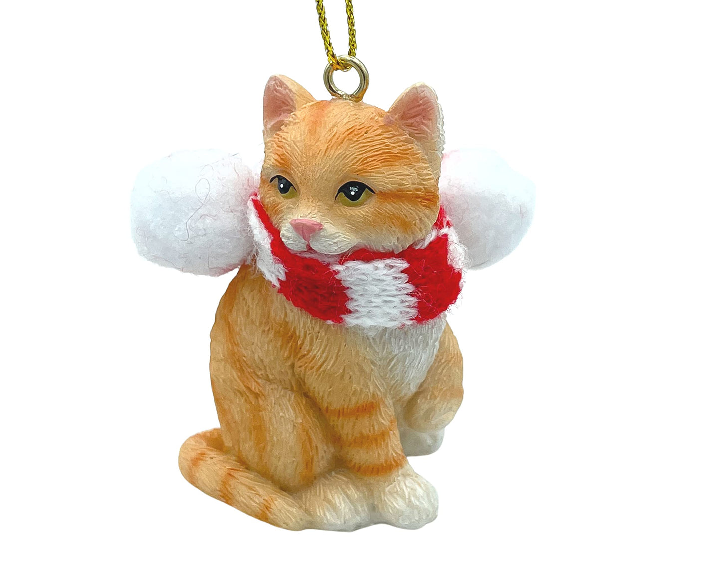 Orange Cat Tabby Shorthaired Kitty Christmas Tree Ornament with Candy Cane Scarf