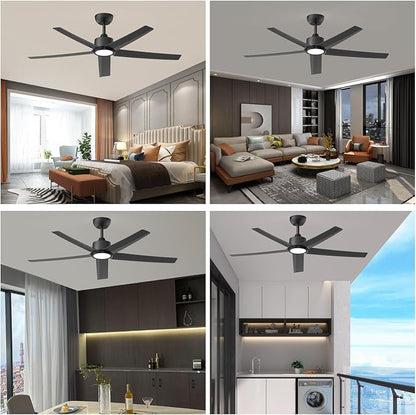 ocioc 52 inch Ceiling Fans with Lights, 2 Pack Black Ceiling Fan with Light and Remote Control, 3CCT, Quiet DC Motor, 5 Blades Modern Ceiling Fan for Living Room Farmhouse Bedroom