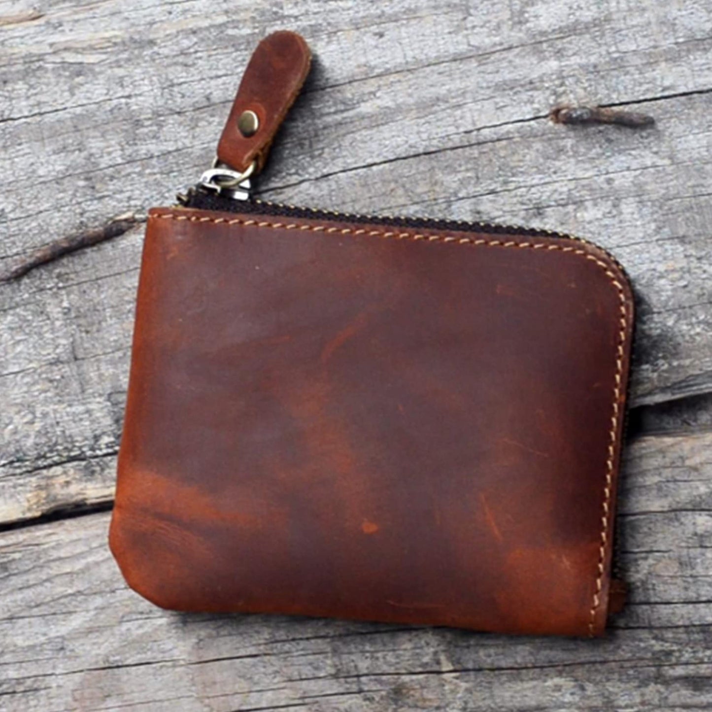 JJNUSA Genuine Leather Zipper Coin Purse Wallet With Key Car Smart Holder, Change Purse, Coin Pouch Holder For Men (Brown)