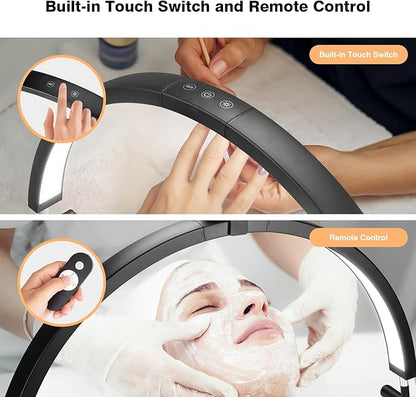 Nail Light for Desk, 30'' LED Half Moon Lamp for Nail Techs, Manicure and Handicraft, Adjustable Color Modes and Brightness, with Phone Holder (Black)