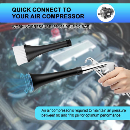 2 Nozzles Air Cleaning Gun, Dry Cleaning Gun Quickly Blasts Dust, Dirt and Grime from Surface, Dryer Air Blow Gun Works with Air Compressor, Car Detailing Tool for Interiors Exteriors Deeply Cleaning