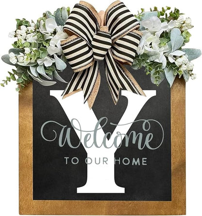 16'' Personalized Last Name Welcome Sign, Door Wreaths for Front Door Outside, Spring Wreath for Front Door Decor, Farmhouse New Home Gifts for Home (Y)