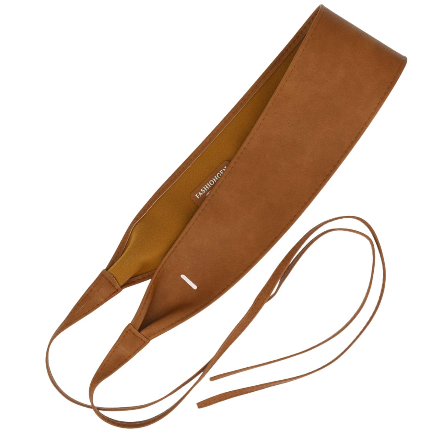 FASHIONGEN Obi Belt for Women – Wide Waist Belt in Faux Leather, MICA - Camel, Small/Medium