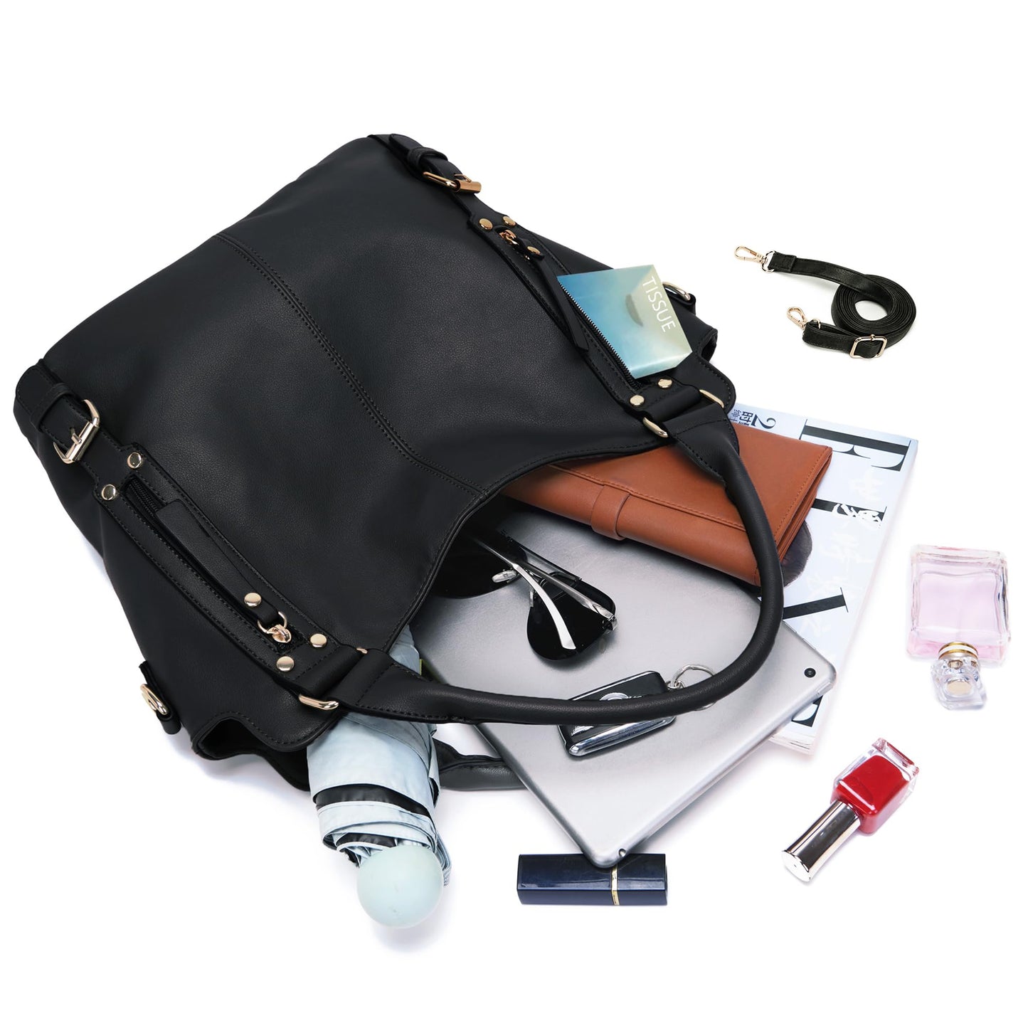 Crossbody Bags for Women Large Hobo Purse PU Leather Shoulder Handbag Ladies Tote Wallet Set 2PCS
