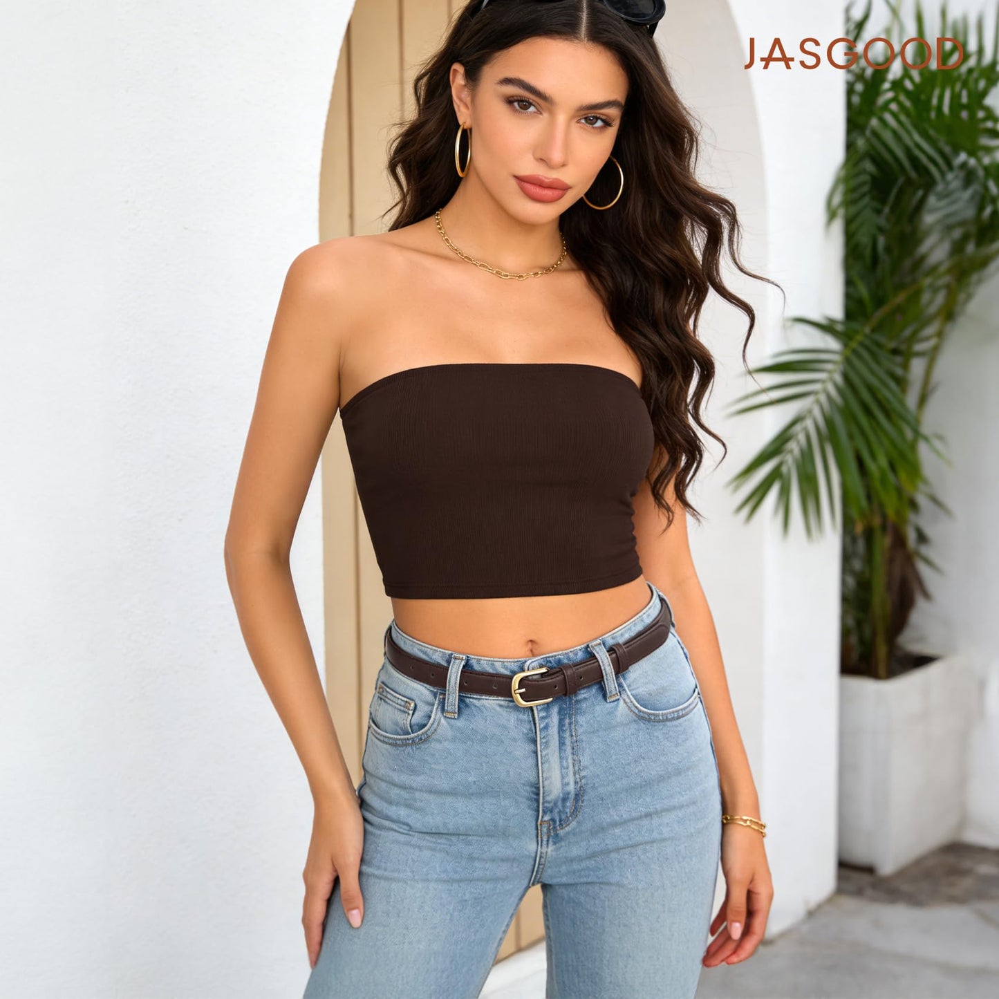 JASGOOD 2 Pack Women Skinny Belt with Gold Buckle Fashion Faux Leather Thin Belt for Jeans Pants,Black+Dark Brown