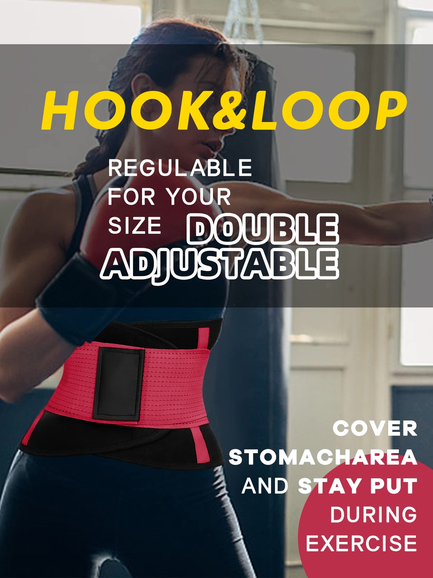 KOOCHY Waist Trainer for Women - Waist Trimmer Back Support Belt Sweat Wrap for Weight Loss Workout Fitness Gym Sport(Rose,L)
