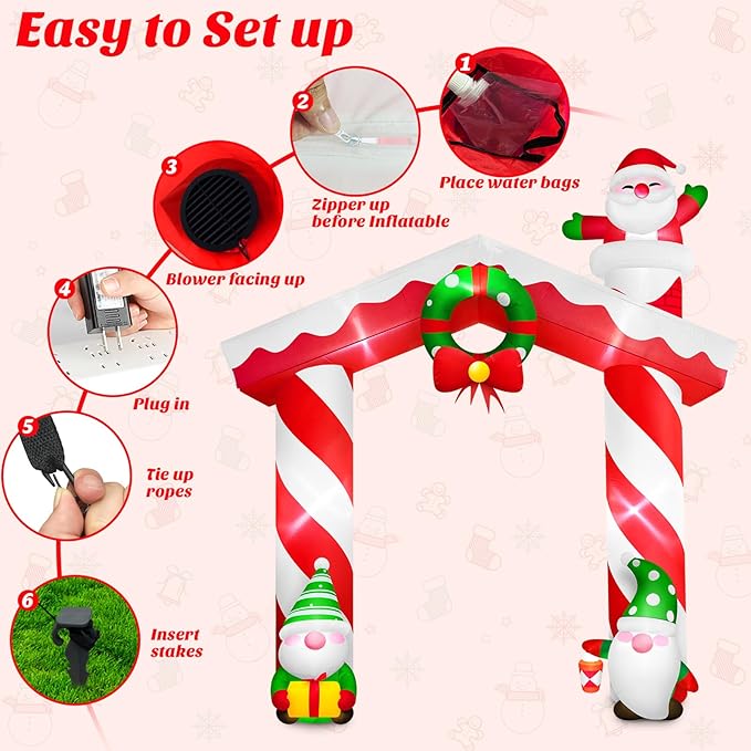 Danxilu 10 FT Giant Christmas Inflation Archway Outdoor Decoration, Blow Up Yard Decorations with Gnomes & Santa Claus Built-in LEDs Xmas Inflatable Arch for Outside Garden Lawn Holiday Party Decor