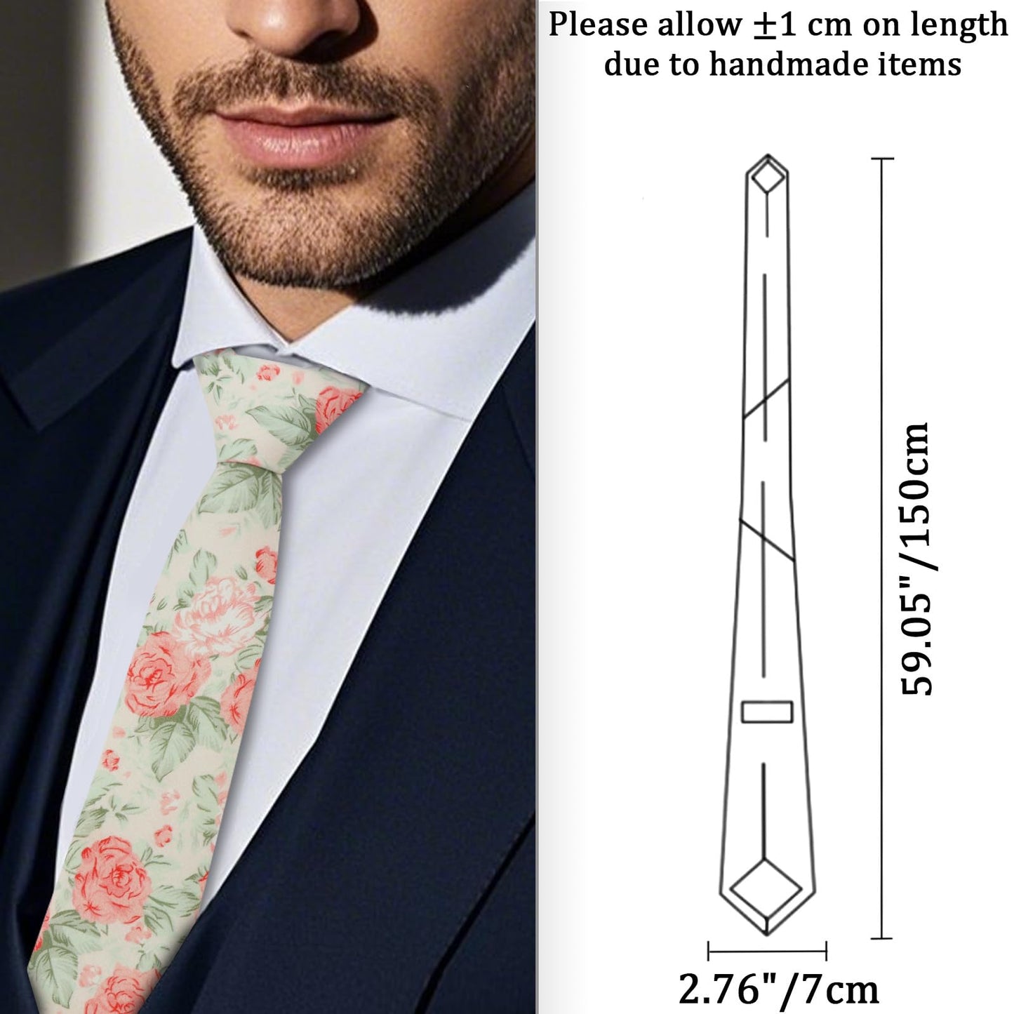 GHTIYLP Cotton Floral Ties for Men 2.56" Men's Skinny Tie Linen Flower Printed Neck Tie for Wedding Dating Party (Pink Peony)
