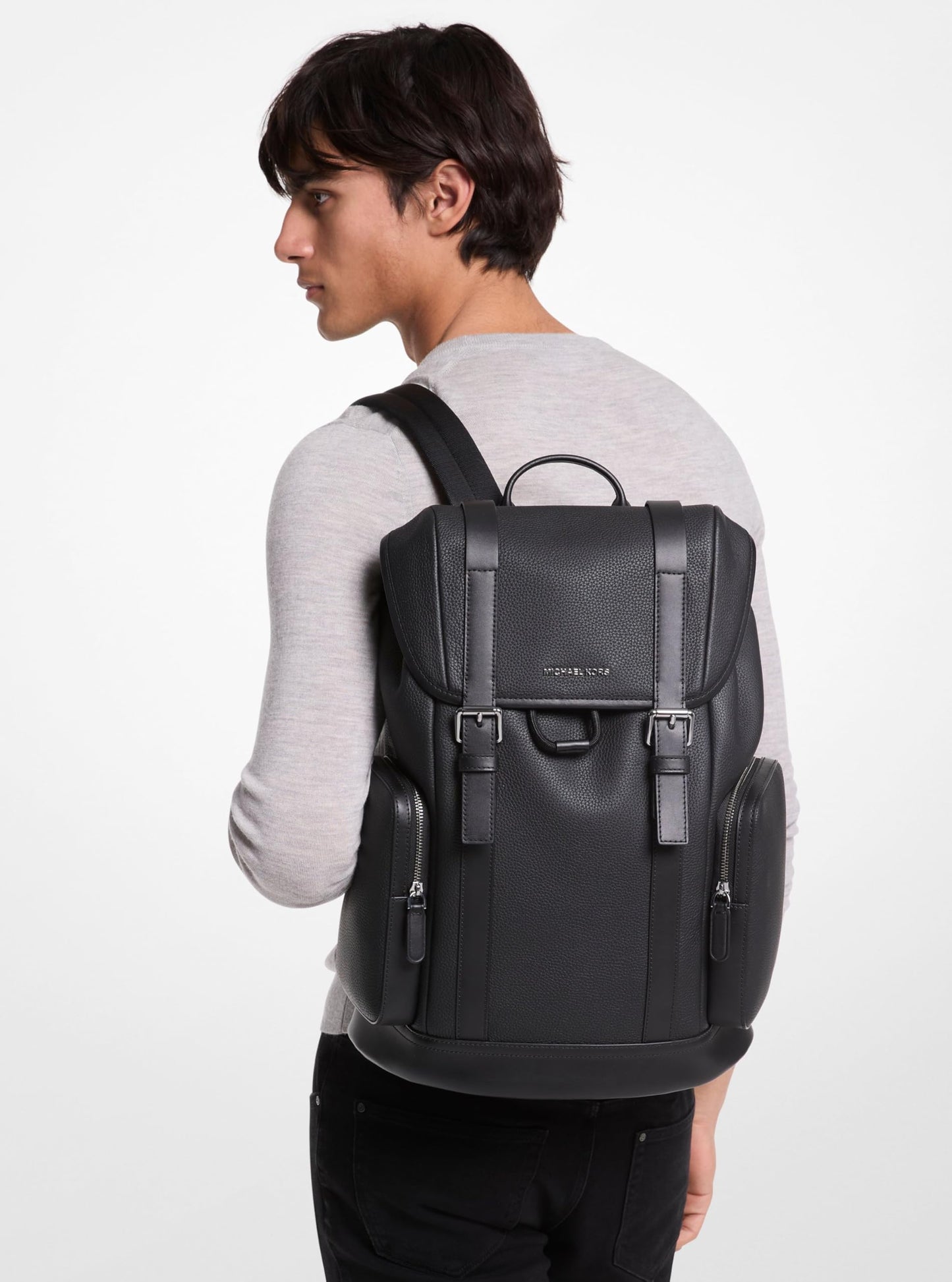 Michael Kors Men's City Buckle Backpack, Silver Tone-Hardware/Black